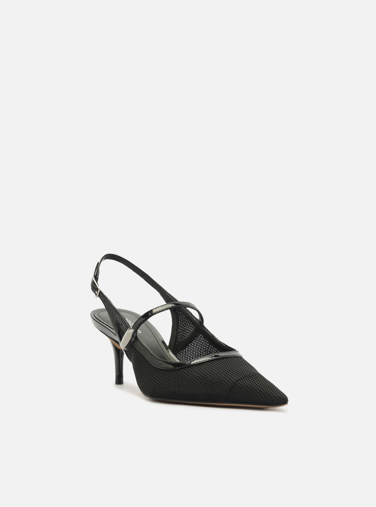 Scarpin Preto Tela Salto Baixo Slingback Tira — foto 2