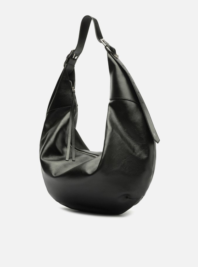 Bolsa Hobo Preta Couro Grande Fivelas