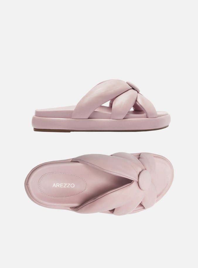 Rasteira Lilás Couro Flatform Tiras Botão