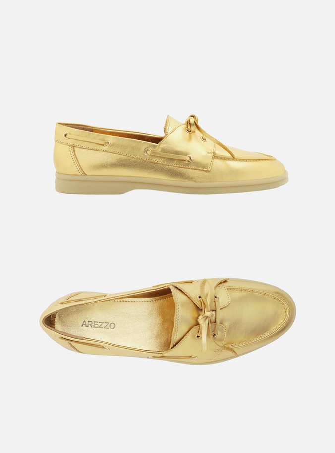Mocassim Dourado Salto Rasteiro