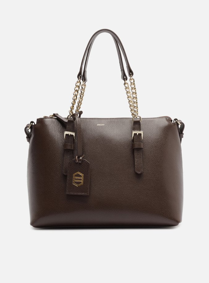 Bolsa Tote Marrom Cacau Couro Grande Alça Corrente