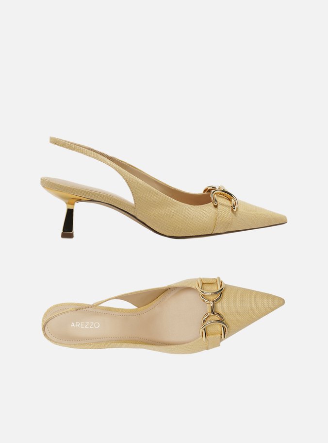 Scarpin Nude Tecido Bico Fino Slingback Bridão