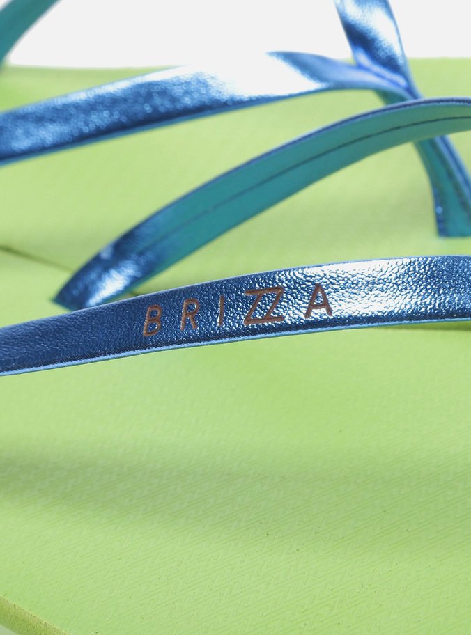 Chinelo de Dedo Verde Tira Metalizada Azul Brizza