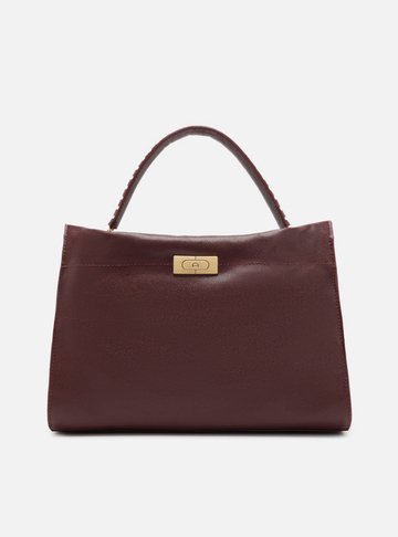 Bolsa Tote Vermelha Couro Grande Metal