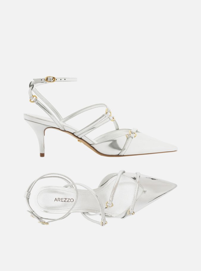 Scarpin Prata Salto Kitten Tiras