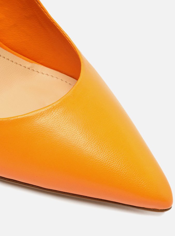 Scarpin Laranja Couro Salto Alto Fino Color