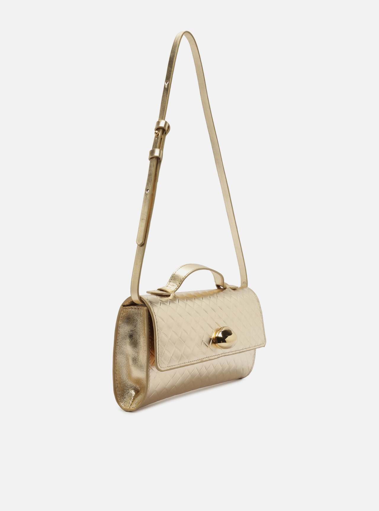 Bolsa Tiracolo Dourada Couro Média Tressê — foto 5