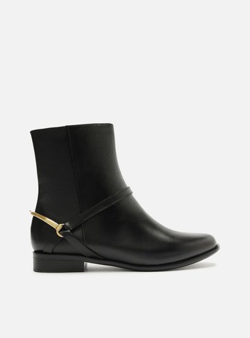 Bota Preta Couro Cano Curto Salto Bloco Tiras