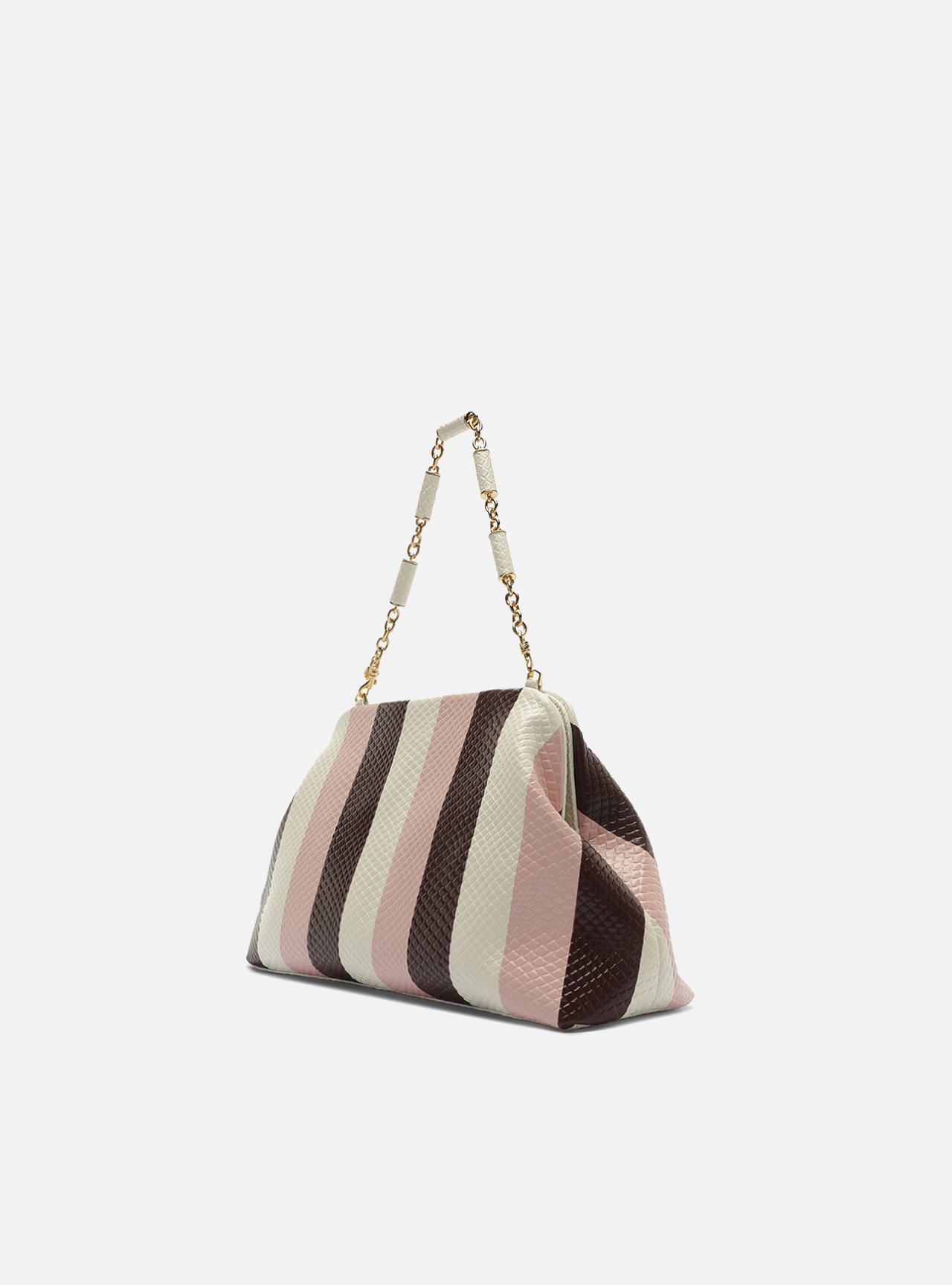 Bolsa Clutch Listras Couro Média Snake Corrente — foto 2