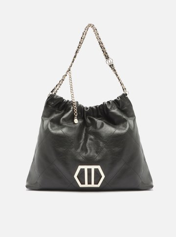 Bolsa Hobo Preta Couro Esther Grande