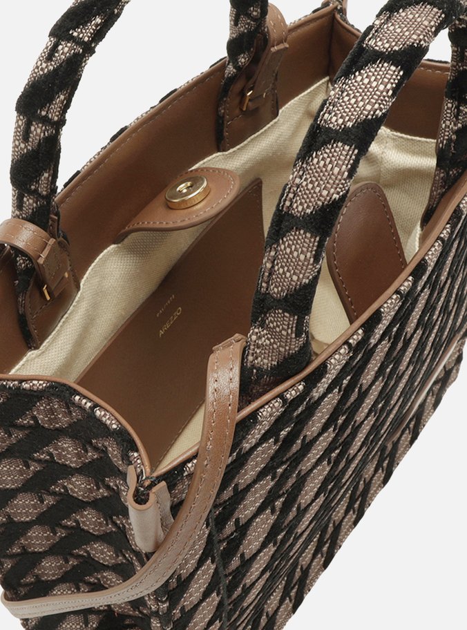 Bolsa Shopping Marrom Jacquard Média Bicolor
