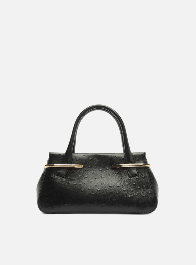 Bolsa Tote Preta Couro Média Metais Textura