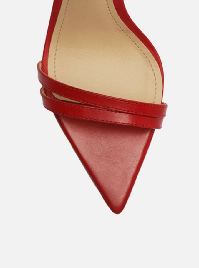 Sandália Vermelha Couro Salto Fino Ankle Strap