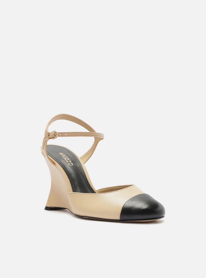 Scarpin Nude Couro Anabela Cap Toe