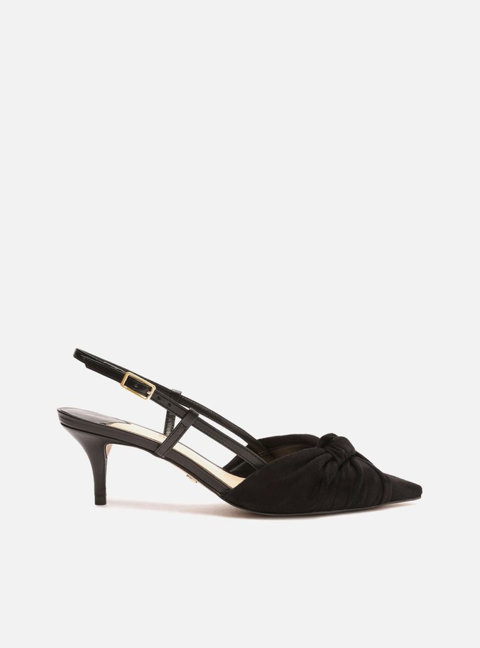 Scarpin Preto Suede Salto Médio Aberto