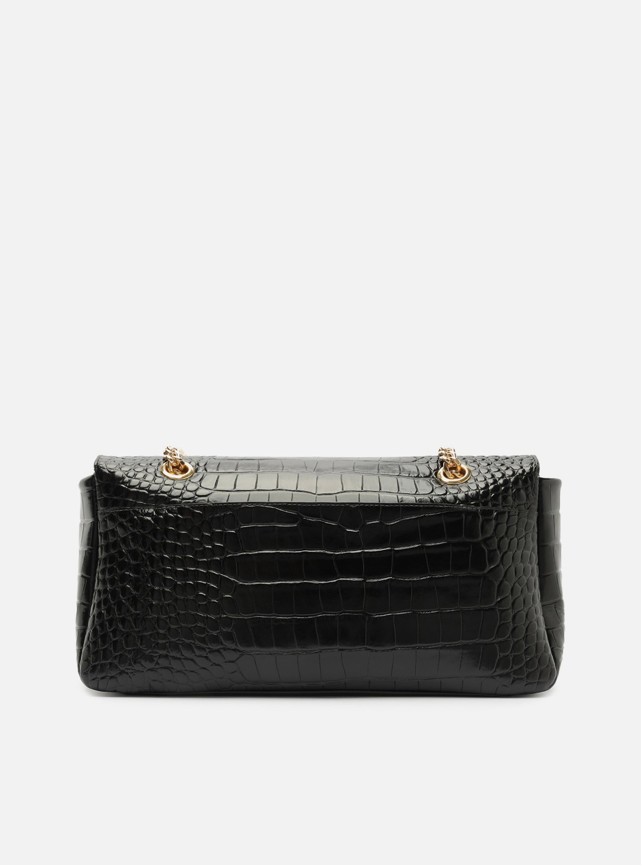 Bolsa Tiracolo Preta Couro Grande Croco Corrente — foto 3