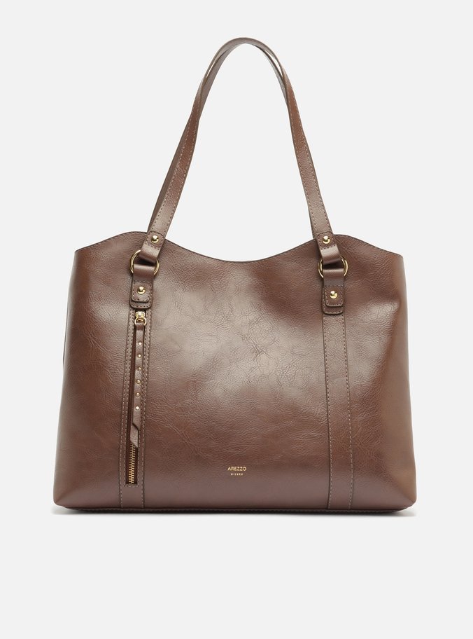 Bolsa Shopping Marrom Grande Bolso Frontal Zíper