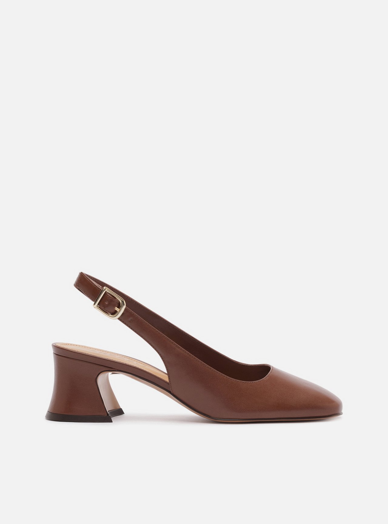 Scarpin Marrom Couro Bloco Bico Quadrado Slingback — foto 1
