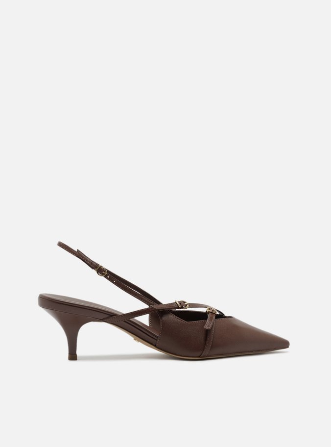 Scarpin Marrom Couro Salto Médio Slingback Amélia
