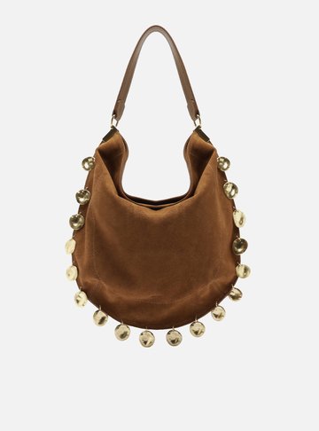 Arezzo — Bolsa Hobo Marrom Couro Grande Metais