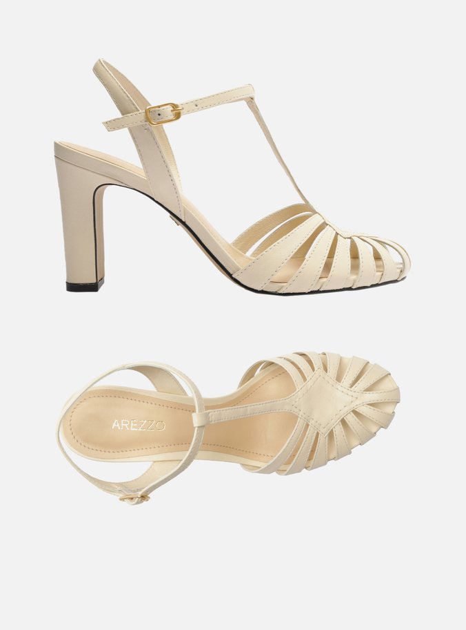 Sandália Off-White Couro Salto Bloco Multi Tiras