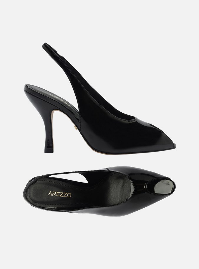 Peep Toe Preto Verniz Salto Alto Slingback