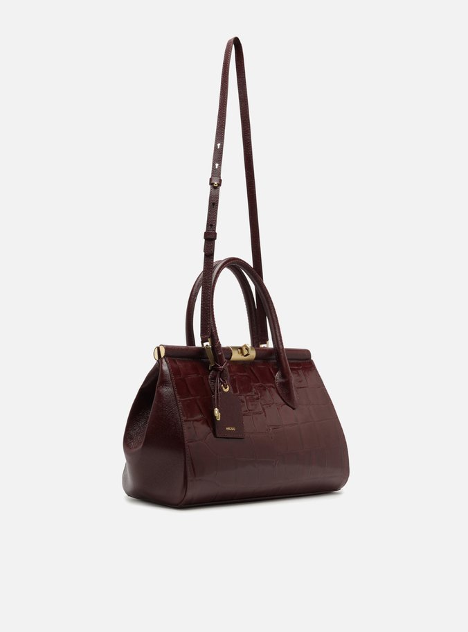 Bolsa Tote Vinho Couro Maxi Croco Grande