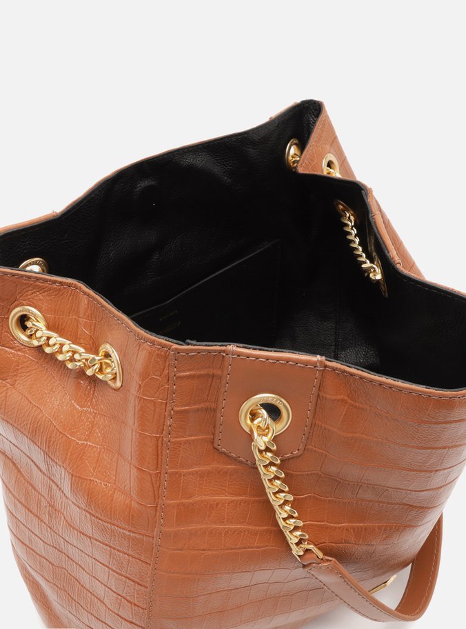 Bolsa Hobo Marrom Couro Croco Grande Reversível