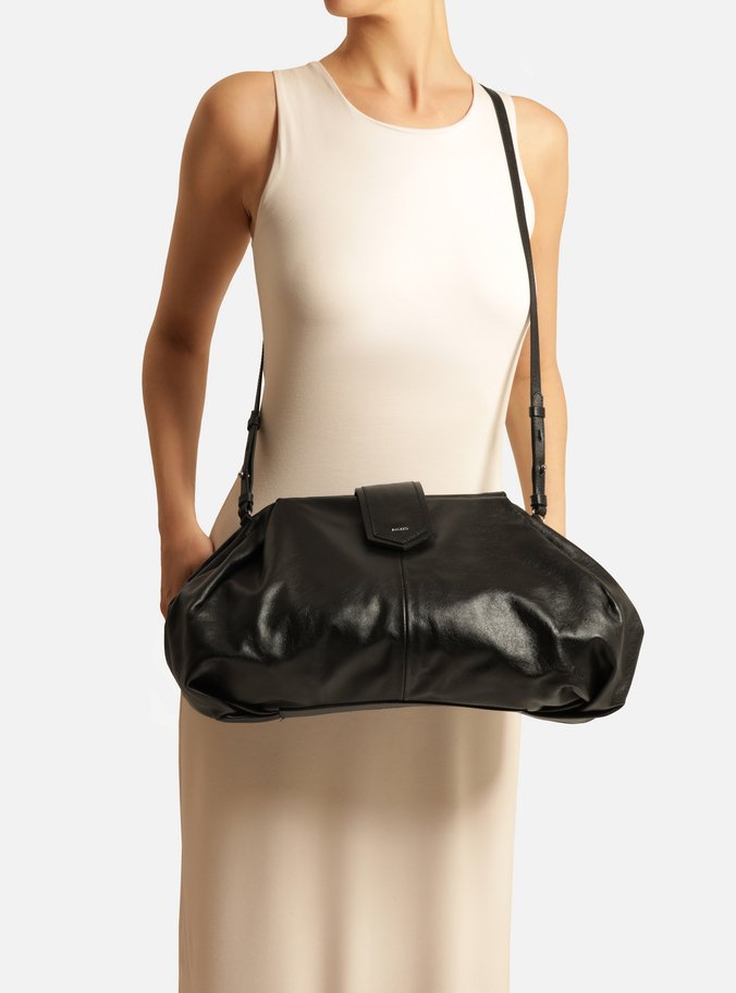 Bolsa Tiracolo Preta Couro Grande Livia