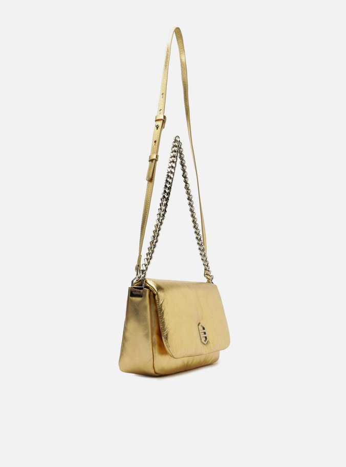 Bolsa Tiracolo Dourada Couro Média Puffer