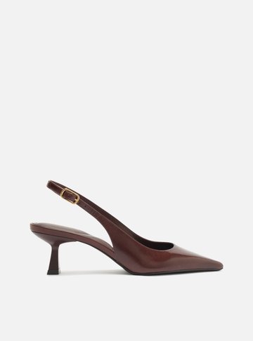 Arezzo — Scarpin Marrom Couro Salto Fino Slingback