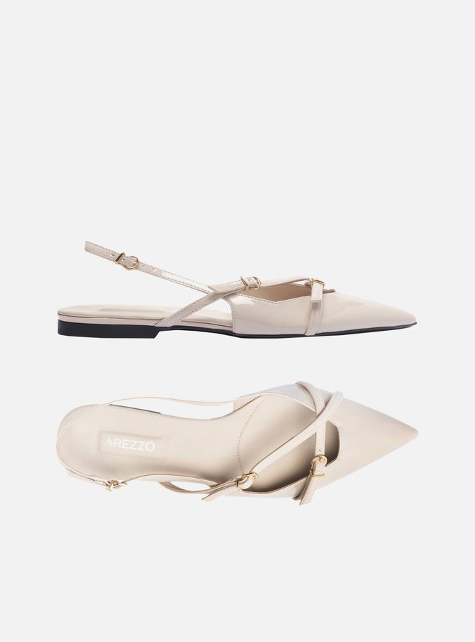 Sapatilha Nude Verniz Slingback Tiras Fivelas