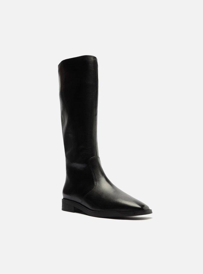 Bota Preta Couro Cano Longo Zíper Montaria