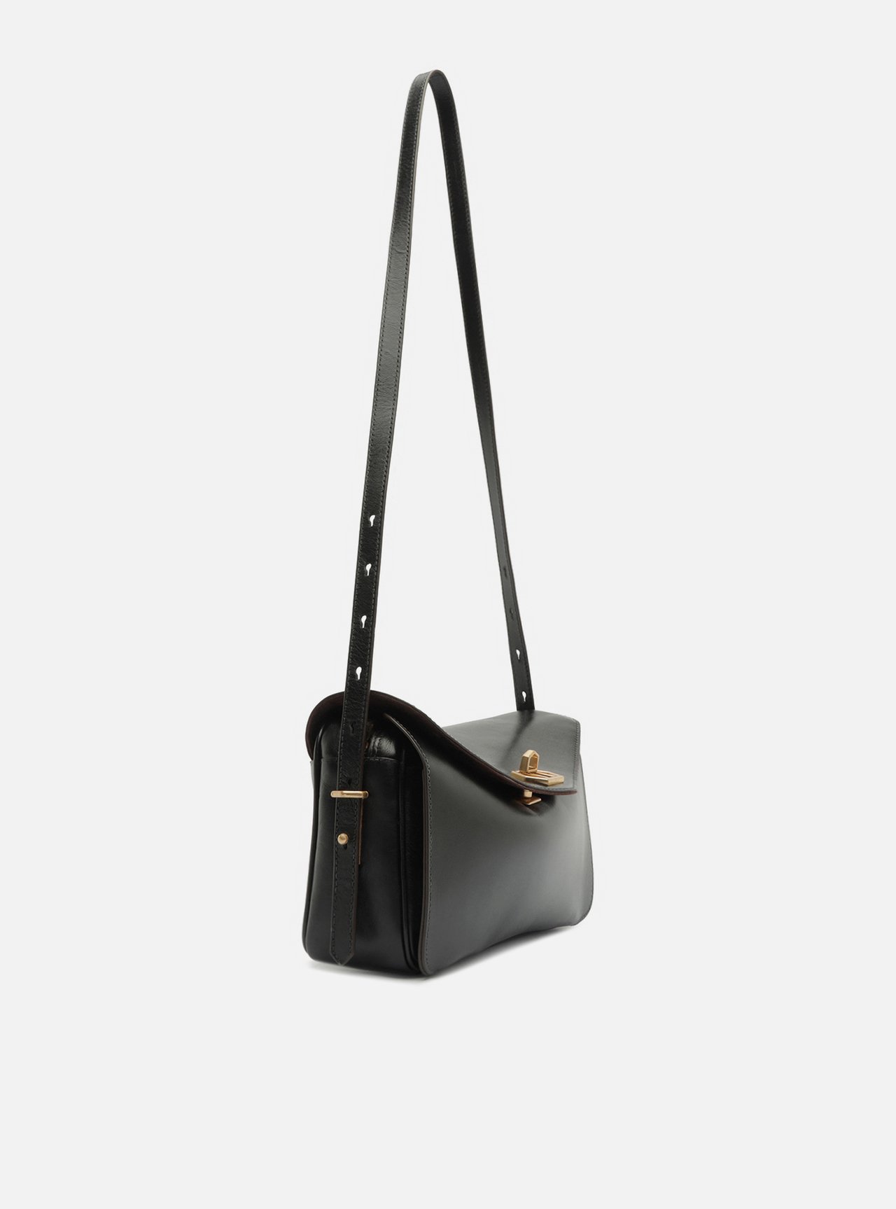 Bolsa Tiracolo Preta Couro Média Fecho Dourado — foto 5