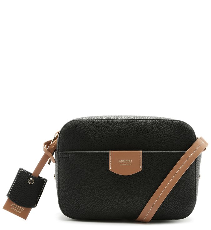 Bolsa Tiracolo Aline Pequena Preto e Natural Wood