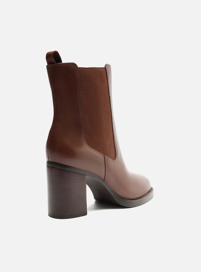 Bota Marrom Couro Cano Curto Salto Médio Elástico