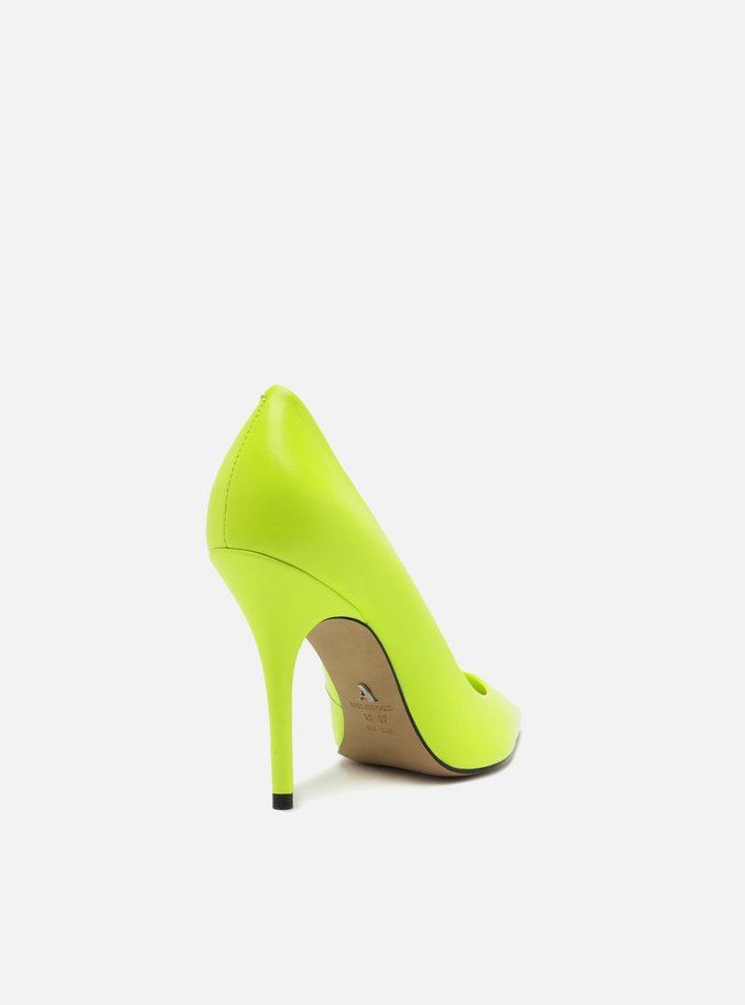 Scarpin Verde Lima Couro Salto Alto Bico Fino