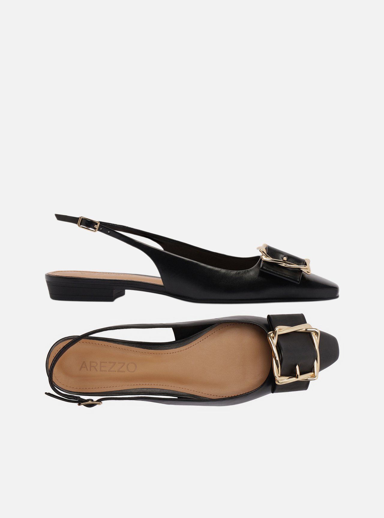 Sapatilha Preta Couro Slingback Fivela Metal — foto 6