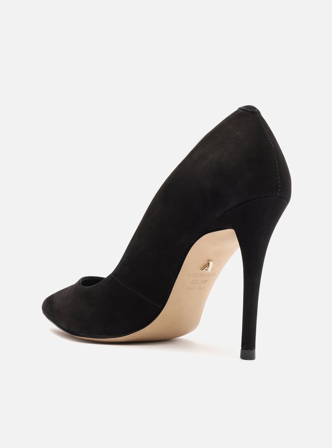 Scarpin Nobuck Salto Fino Preto