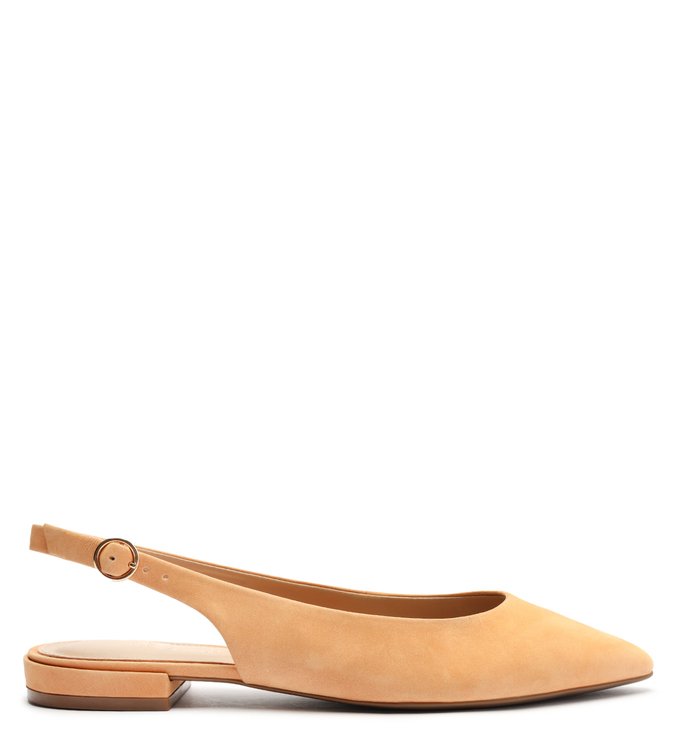 Sapatilha Bege Nobuck Bico Fino Slingback