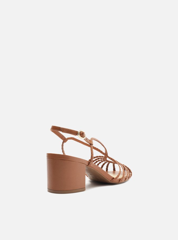 Sandália Marrom Caramel Salto Médio Tiras Huarache