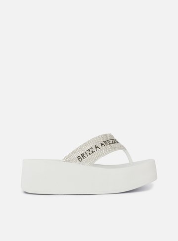 Tamanco Branca Flatform Lulu Lettering Strass