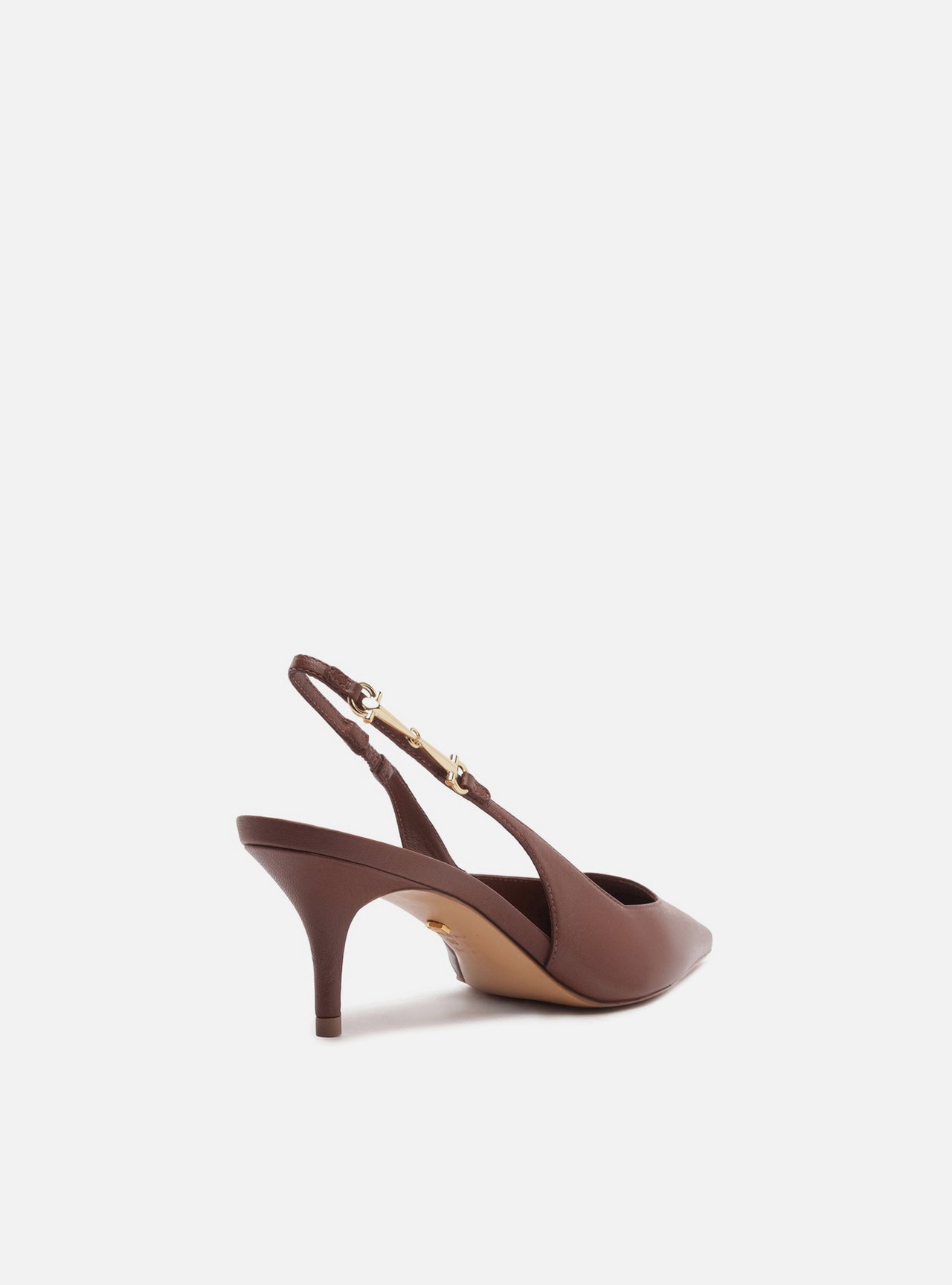 Scarpin Marrom Couro Slingback Metal — foto 3
