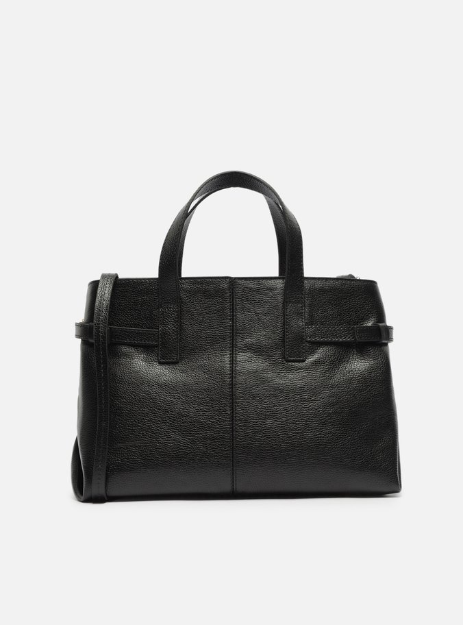 Bolsa Tote Preta Couro Grande Fivelas