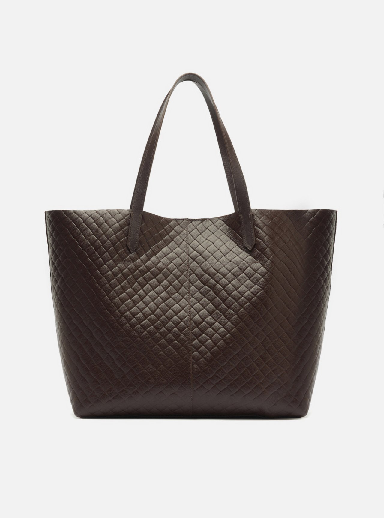 Bolsa Shopping Marrom Couro Grande Tressê — foto 3