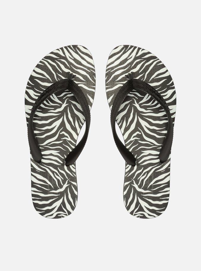 Chinelo de Dedo Animal Print Tiras Preto