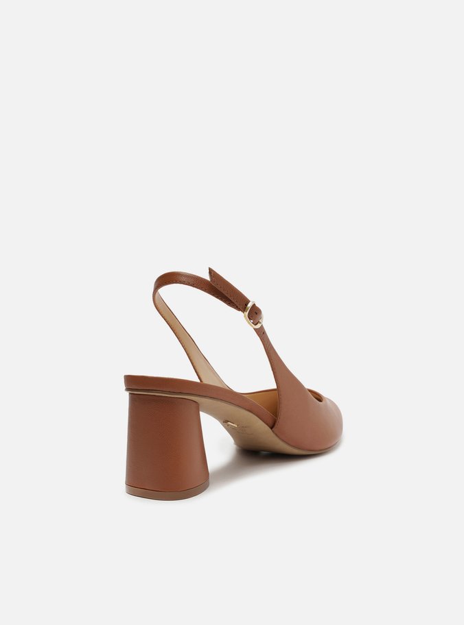 Scarpin Marrom Couro Bico Fino Slingback