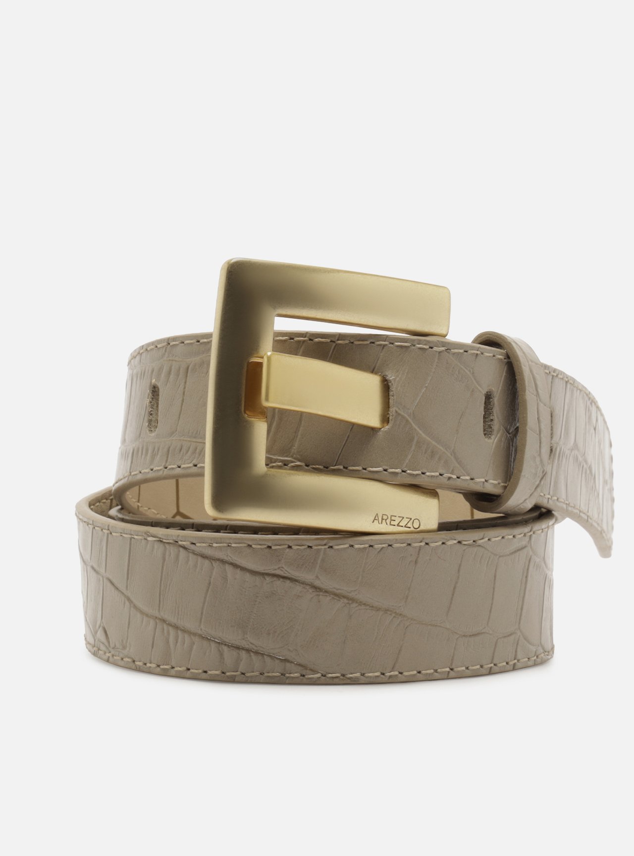 Cinto Cintura Cinza Couro Fivela Dourada Croco — foto 3