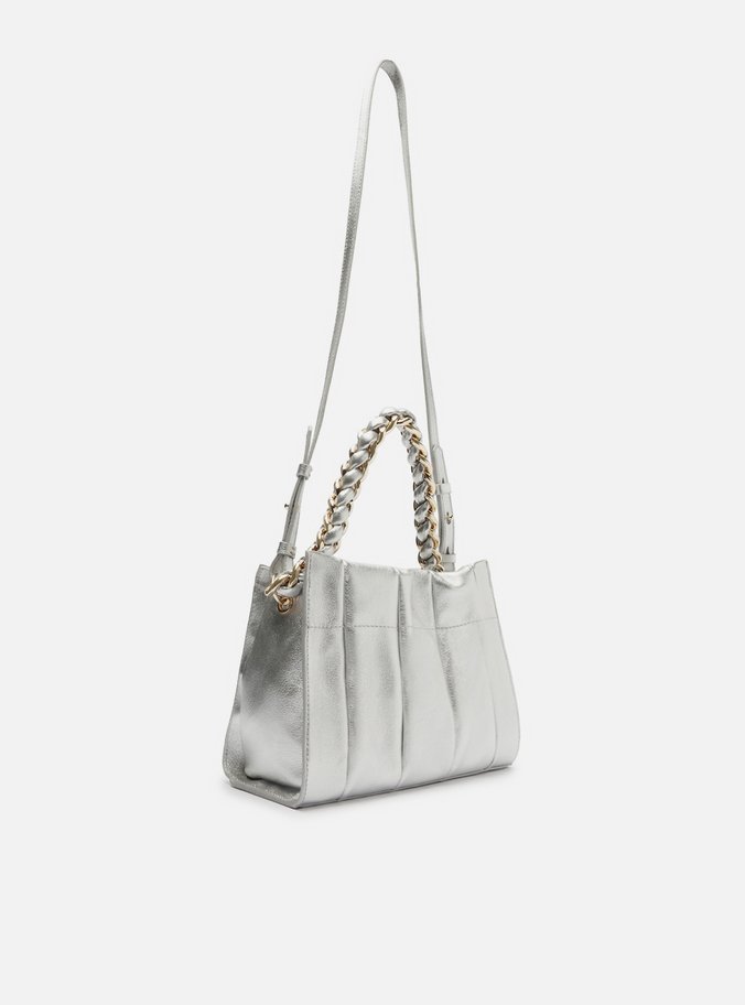 Bolsa Tote Prata Couro Milano Chain Média