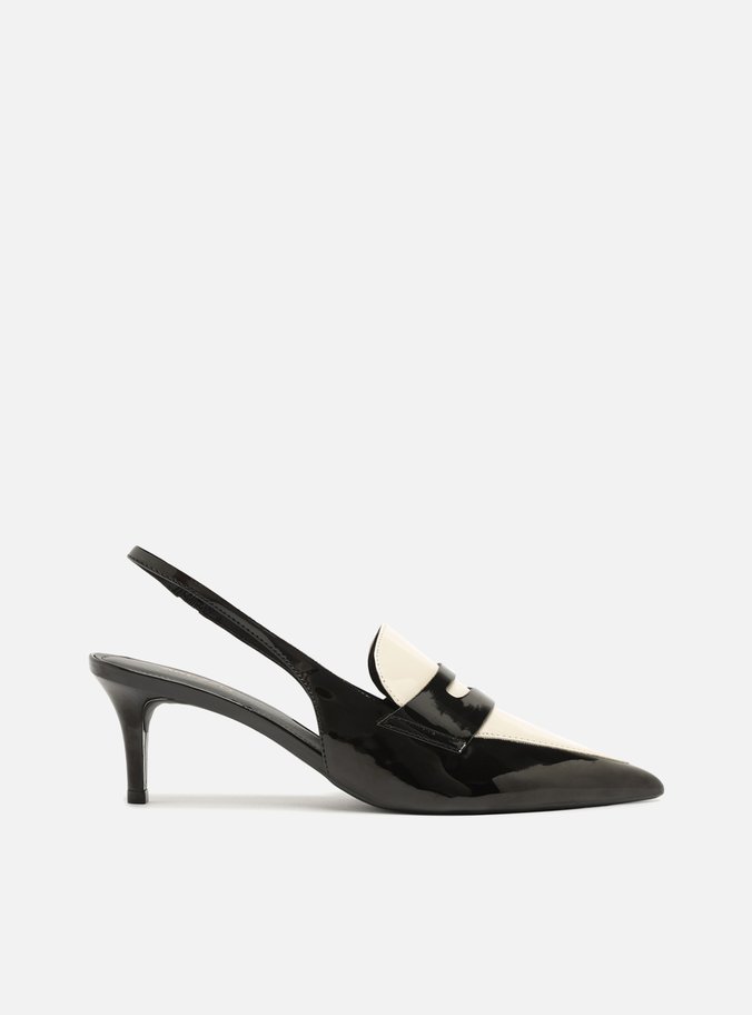 Scarpin Preto Verniz Salto Baixo Sling Back